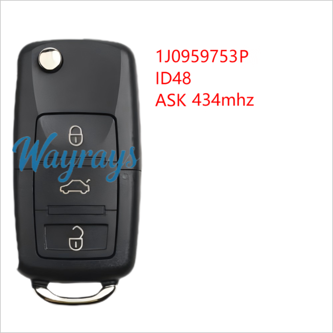 For VW 1J0 959 753P with ID48 ASK 434mhz 3 button remote key