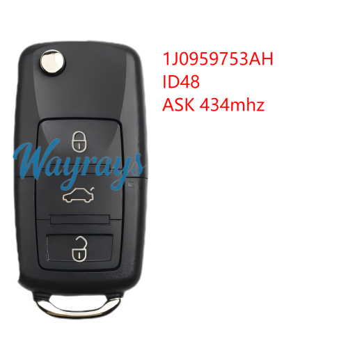 For VW 1J0959753AH ID48 chip with ASK 434mhz 3 button remote key