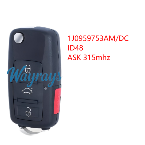 For VW 1J0959753AM/DC ID48 chip with ASK 315mhz 3+1 button remote key