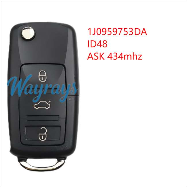 For VW 1J0959753DA ID48 chip with ASK 434mhz 3 button remote key