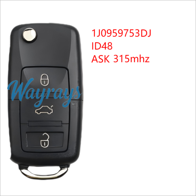 For VW 1J0 959 753 DJ ID48 chip with ASK 315mhz 3 button remote key