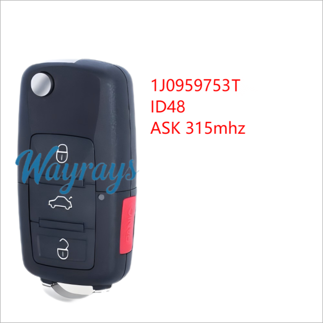 For VW 1J0 959 753 T ID48 chip with ASK 315mhz 3+1 button remote key