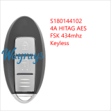 For Nissan S180144102/104 4A chip HITAG AES with FSK 434mhz keyless 2/3 button remote key
