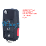 For VW 3D0 959753AA/AK 5K0837202AK ID46 chip PCF7961A/PCF7942 with ASK 315mhz keyless 3+1 button remote key