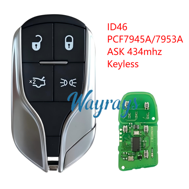 For Maserati M3N7393490 ID46 chip PCF7945A/7953A with ASK 434mhz keyless 4 button remote key