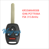 For Honda KR55WK49308 ID46 chip PCF7936A with FSK 313.8mhz 3+1 button remote key