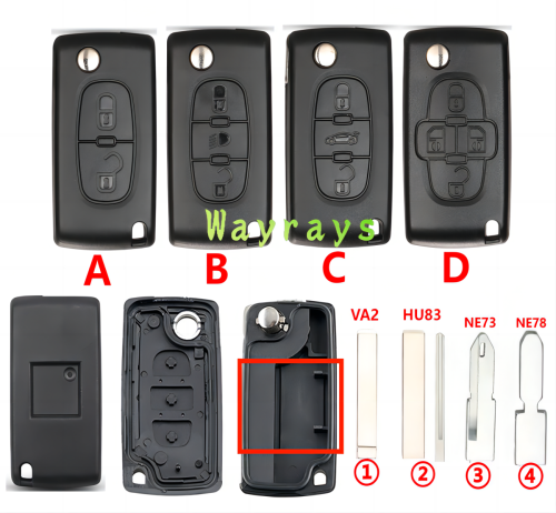 [No battery clamp]  For Citroen Peugeot key shell with square logo place