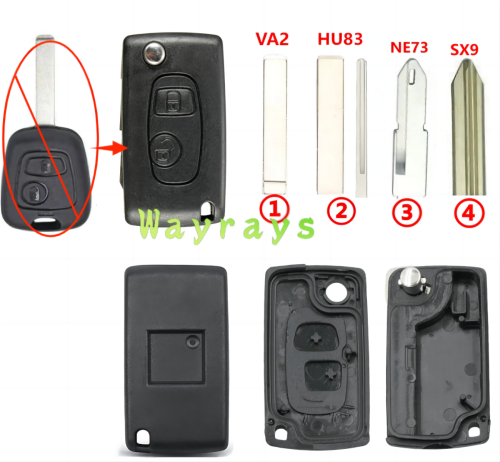 For Citroen Peugeot key shell with square logo place