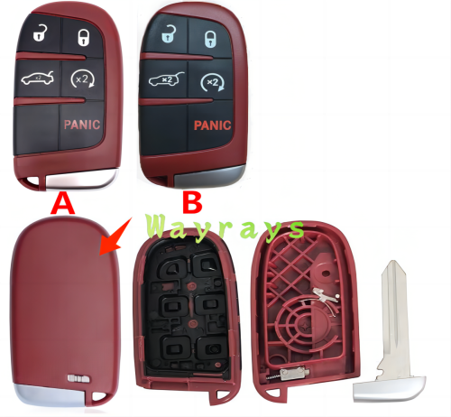 For Chrysler Jeep Fiat red key shell(Red) without logo