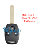 For Honda MLBHLIK-1T ID46 chip PCF7961 with FSK 434mhz 2/3 button remote key