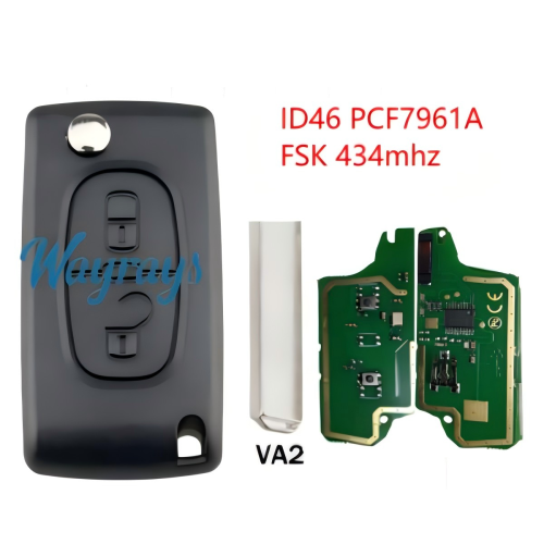 For  Citroen/Peugeot CE0536 ID46 chip PCF7961A with FSK 434mhz 2/3 button remote key,battery in the shell,VA2/HU83 blade