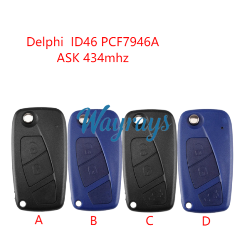 For Fiat Delphi BSI System ID46 chip PCF7946A with ASK 434mhz 2/3 button remote key