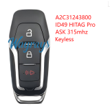 For Ford M3N-A2C31243800 ID49 chip HITAG Pro with ASK 315mhz keyless 2+1/3+1 button remote key