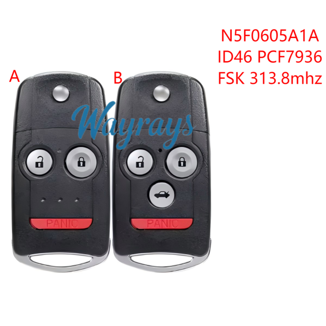 For Honda N5F0602A1A ID46 chip PCF7936A with FSK 313.8mhz 2+1/3+1 button remote key