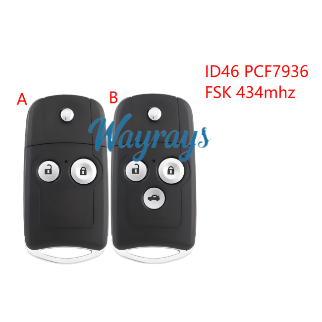 For Honda HLIK-3T ID46 chip PCF7936A with FSK 434mhz 2/3 button remote key