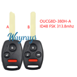 For Honda OUCG8D-380H-A ID48 chip with FSK 313.8mhz 2+1/3+1 button remote key
