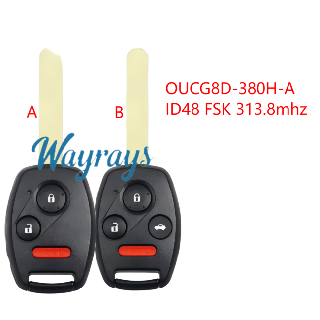 For Honda OUCG8D-380H-A ID48 chip with FSK 313.8mhz 2+1/3+1 button remote key