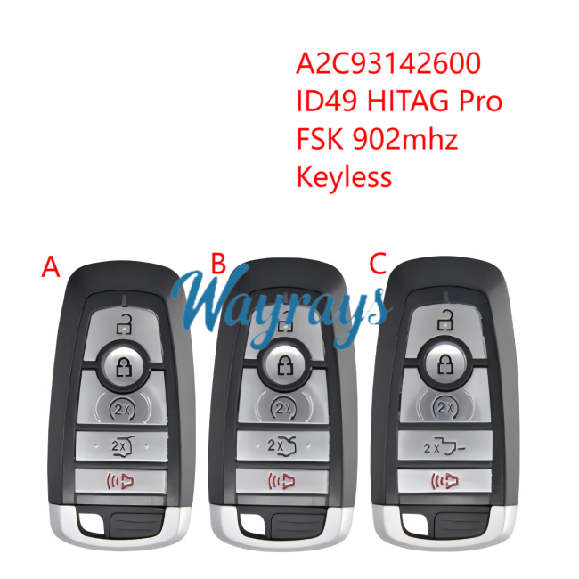 For Ford A2C93142600 ID49 chip HITAG Pro with FSK 902mhz keyless 4+1 button remote key