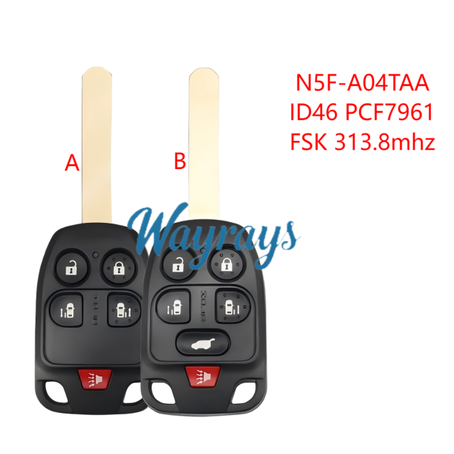 For Honda N5F-A04TAA ID46 chip PCF7961 with FSK 313.8mhz 4+1/5+1 button remote key