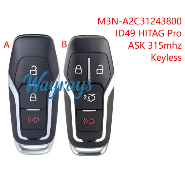 For Ford M3N-A2C31243800 ID49 chip HITAG Pro with ASK 315mhz keyless 2+1/3+1 button remote key