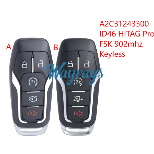 For Ford M3N-A2C31243300 ID49 chip HITAG Pro with FSK 902mhz keyless 4+1 button remote key