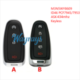 For Ford M3N5WY8609 ID46 chip PCF7945A/PCF7953A with ASK 434mhz keyless 3+1/4+1 button remote key