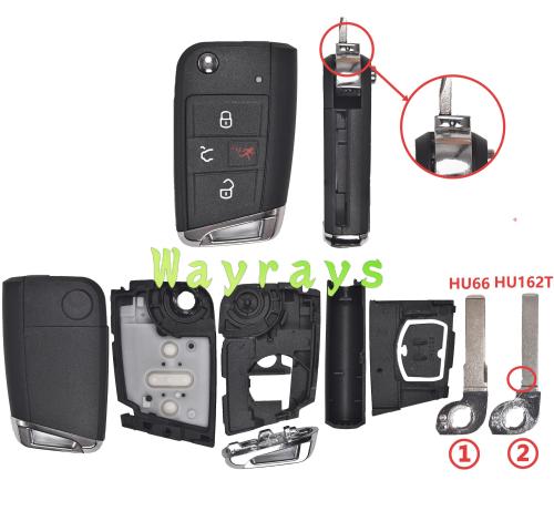For VW golf key shell with HU66 blade/HU162T blade with round logo place