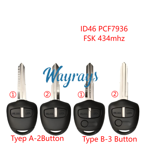 For Mitsubishi ID46 chip PCF7936A with FSK 434mhz 2/3 button remote key