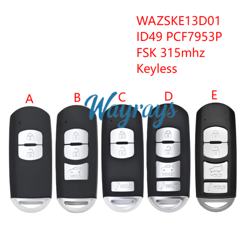 For Mazda WAZSKE13D01 ID49 chip PCF7953P/HITAG Pro with FSK 315mhz keyless remote key