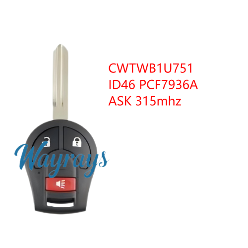 For Nissan CWTWB1U751 ID46 chip PCF7936A with ASK 315mhz 2+1/3+1 button remote key