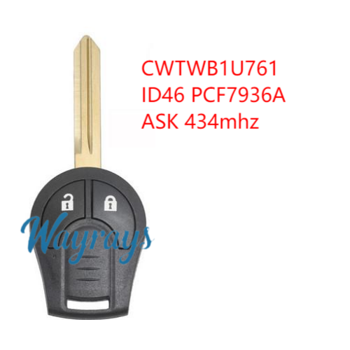 For Nissan CWTWB1U761 ID46 chip PCF7936A with ASK 434mhz 2/3 button remote key