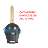 For Nissan CWTWB1U761 ID46 chip PCF7936A with ASK 434mhz 2/3 button remote key