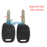 For Renault ID46 chip PCF7947A with ASK 434mhz 1 button remote key