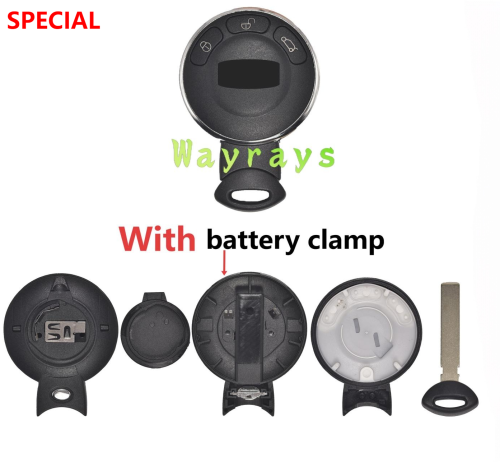 [With battery clamp②] BMW mini Cooper key shell with OEM wing logo place