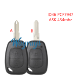 For Renault ID46 chip PCF7947A with ASK 434mhz 2 button remote key