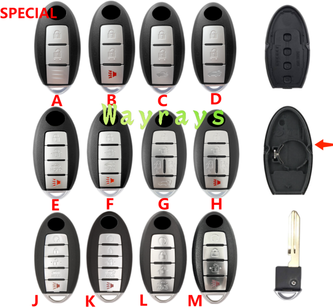 [the battery place on the right part]  For Nissan key shell, with OEM logo place without light