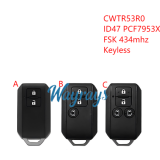 For Suzuki CWTR53R0 ID47 chip PCF7953X with FSK 434mhz keyless 2/3/4 button remote key