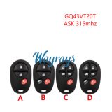 For Toyota Sequoia GQ43VT20T ASK 315mhz remote key