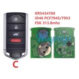 For Acura  KR5434760 ID46 chip PCF7945/7953A with FSK 313.8mhz keyless 2+1/3+1 button remote key