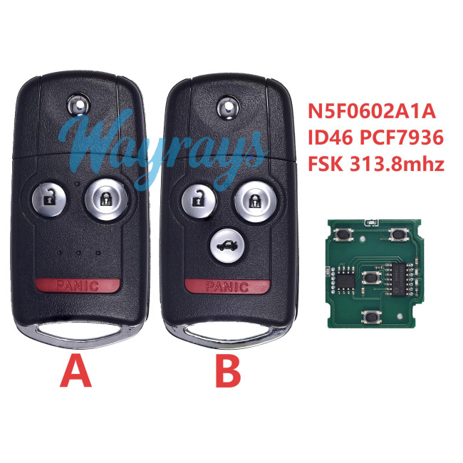 For Acura N5F0602A1A ID46 chip PCF7936A with FSK 313.8mhz 2+1/3+1 button remote key