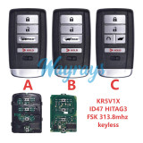 For Acura  KR5V1X A2C32522800 ID47 chip HITAG3 with FSK 313.8mhz keyless 3+1/4+1 button remote key