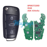 For Audi 8P0837220D ID48 chip with ASK 434mhz 3 button remote key