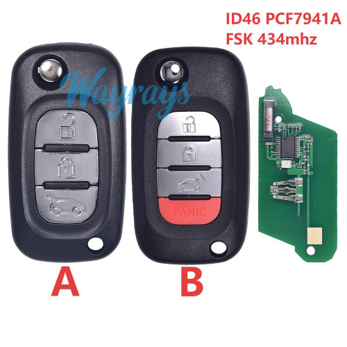 For Benz ID46 chip PCF7941A with FSK 434mhz 3/3+1 button modified remote key