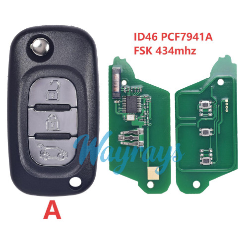 For Benz ID46 chip PCF7941A with FSK 434mhz 3/3+1 button modified remote key
