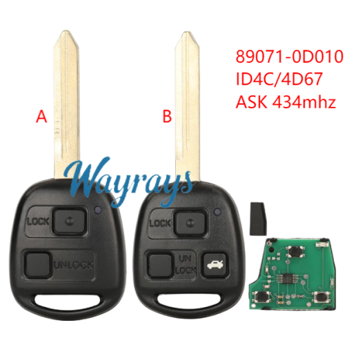 For Toyota 89071-0D010 ASK 434mhz 2/3 button remote key Toy47 blade，please choose which chip you need