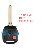For Toyota HYQ1512V ASK 315mhz 2+1 button remote key Toy48/Toy43 blade，please choose which chip you need