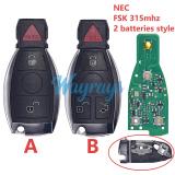 For Benz NEC FSK 315mhz 2+1/3+1 button remote key，two batteries style