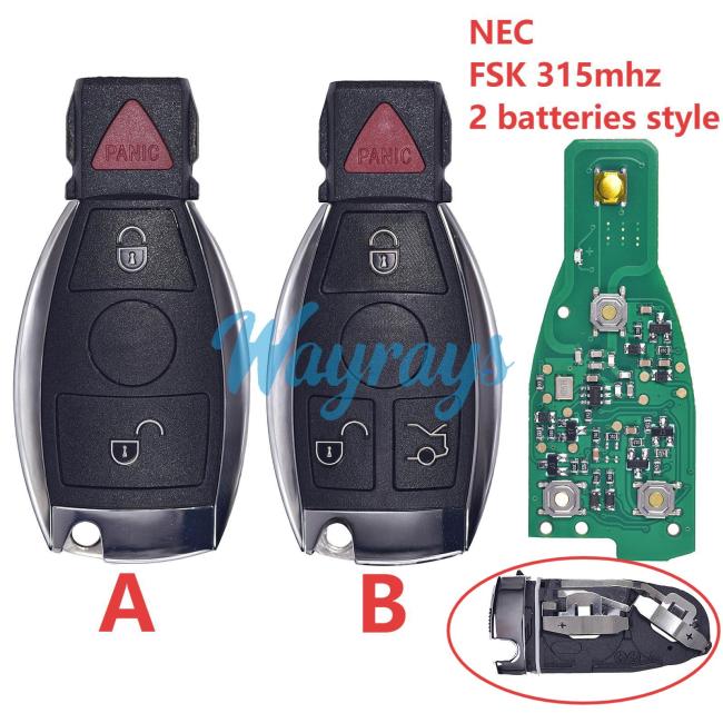 For Benz NEC FSK 315mhz 2+1/3+1 button remote key,two batteries style