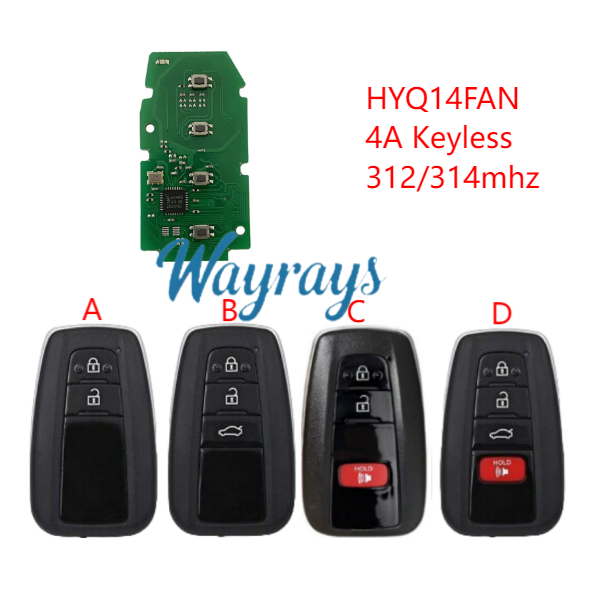 For Toyota HYQ14FAN 4A chip with 312/314mhz keyless remote key remote key