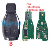 For Benz NEC FSK 434mhz 2/3 button remote key,two batteries style